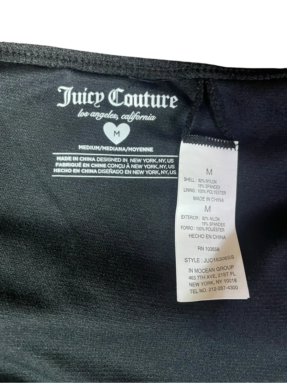 Juicy Couture 2-pc Bikini Black Triangle Tie-Strap Rhinestone Cherry Med NEW NWT
